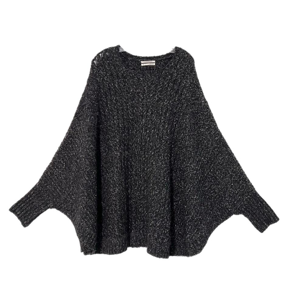 Anthropologie Womens Pullover Sweater Poncho M/L Marled Knit Wool Blend Relaxed